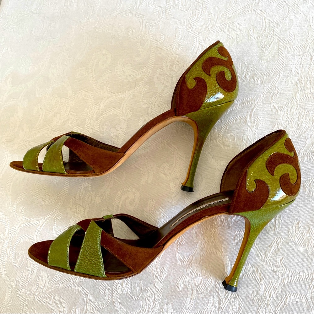 Manolo Blahnik brown green sandals